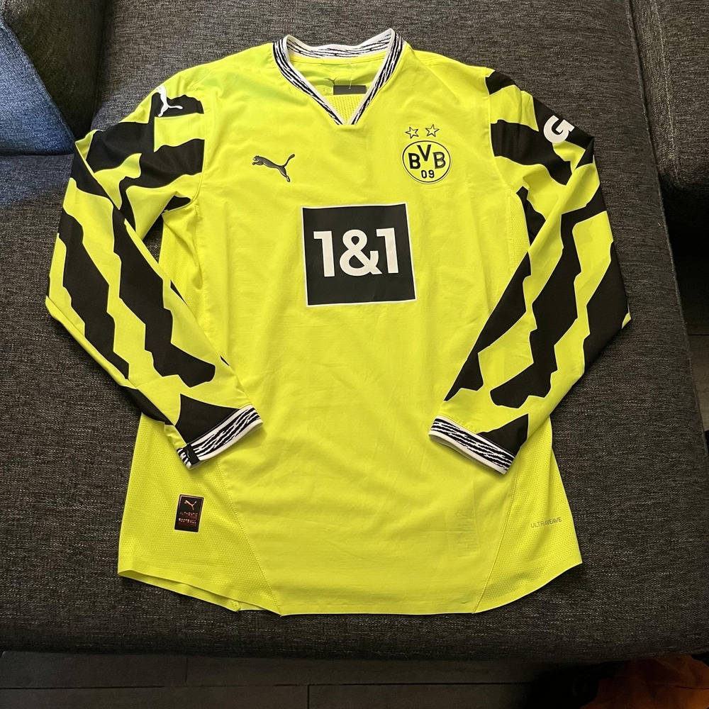 Borussia Dortmund Jersey Mens Small Yellow Soccer Puma Long Sleeve Anniversary